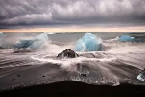 Scandinavian Culture Gallery: Ice on the black volcanic sand beach in summer in Iceland