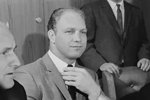 Ice Hockey Player Bobby Hull at News Conference