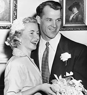 Newlyweds Prints: Ice Hockey Player Gordie Howe and Bride After Wedding