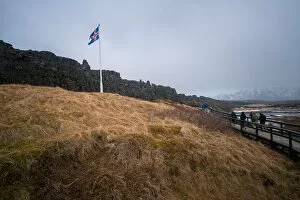 Images Dated 24th March 2016: Iceland flag in Thingvellir National Park of Iceland