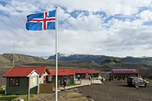 Timber Building Prints: Icelandic National Flag, Emstrur - Botnar Hut at the Laugavegur hiking trail