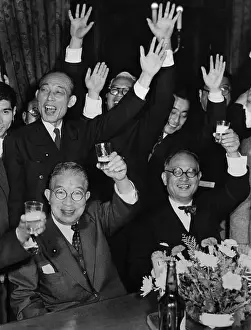 Ichiro Hatoyama and Colleagues Raising Their Glasses