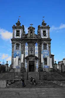 Steps Prints: Igreja de Santo Ildefonso Church in Black, White and Blue, Porto, Portugal