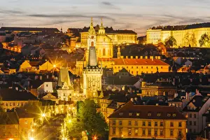 Prague Prints: Illuminated Lesser town (Mala Strana) of Prague after the sunset, Czech Republic
