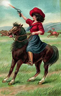 Cowgirl Prints: Illus. Of Annie Oakley On Horseback