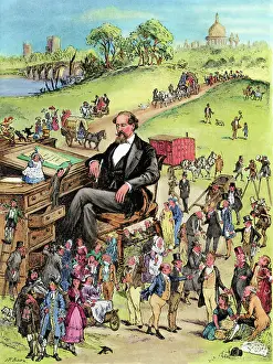 Illus Charles Dickens @Desk W/Characters