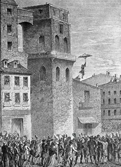 Parachute Prints: Illus/Man Jumping W/Parachute From Bldg