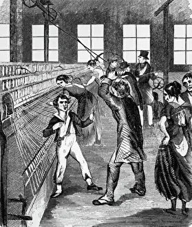 Illus. Of Man Whipping Boy In Factory