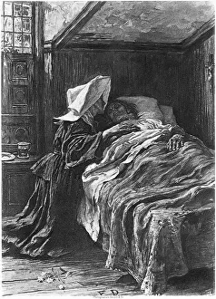 Nursing Prints: Illus of Woman Nursing Sick Man in Bed