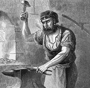 Anvil Prints: Illus.;Blacksmith Forging Hot Metal