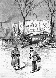 Camping Prints: Illust.; Camp Of Men Going West; Wagon
