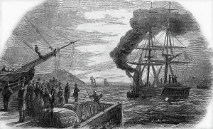 Exiting Prints: Illust.;Depature Of Ship From Harbor