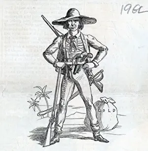 Outfit Prints: Illustr. Of Man W/Guns, Sword, Bag Of Gold