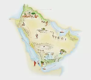 Images Dated 1st July 2010: Illustrated map of ancient Arab trade routes and pilgrimage sites