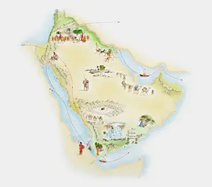 Commerce Prints: Illustrated map of ancient Arab trade routes and pilgrimage sites