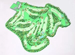 Top Sellers - Art Prints Gallery: Illustrated map of Augusta National Golf Course, Augusta, Georgia, USA