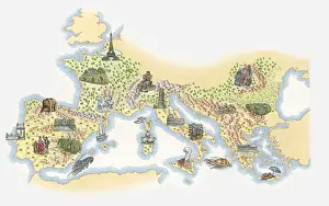 Balkans Prints: Illustrated map of France, Southern and Southeastern Europe