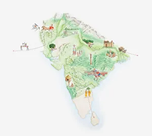 Illustrated Map Gallery: Illustrated map of India showing ancient Mauryan empire