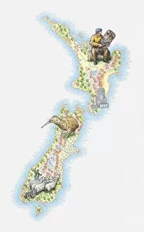 Images Dated 1st July 2010: Illustrated map of New Zealand