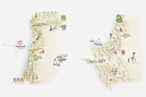 Illustrated Map Gallery: Illustrated maps of ancient Canaan (left) and Sinai peninsula (right)