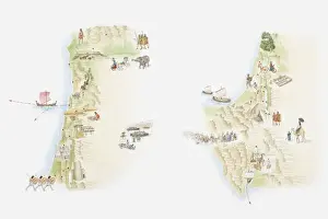 Illustrated maps of ancient Canaan (left) and Sinai peninsula (right)