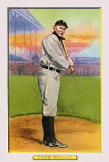 Prints of A Turkey Red trade card depicts American baseball player Ty Cobb (1886 - 1961), who played for the Detroit Tigers in the American League, 1911 MLB Legends Art Prints: Top 10 Greatest Baseball Players of All Time: Illustrated Portrait Of Ty Cobb