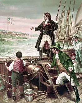 Illustratio of Francis Scott Key and Shipmates Gazing to Land