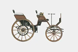 1886 Prints: Illustration of 1886 Gottlieb Daimler carriage with engine by