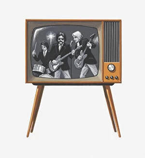Images Dated 4th October 2011: Illustration of 1960s pop band on black and white television