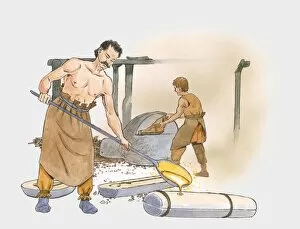 Ink And Brush Collection: Illustration of 19th century bronze making process