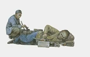Illustration of two 19th century Chinese opium smokers