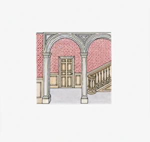 Wallpaper Collection: Illustration of 19th century lobby