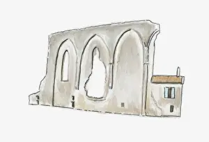 Derelict Prints: Illustration of abbey ruin, St-Emilion, Gironde, France