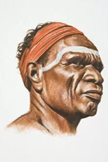 Images Dated 14th August 2006: Illustration, Aboriginal tribesman wearing red headband, profile