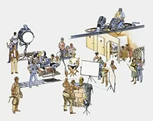 Images Dated 1st July 2009: Illustration of actors, technicians, and production team on film set