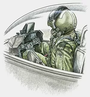Images Dated 23rd November 2009: Illustration of Air Force pilot in cockpit