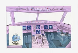 Images Dated 14th June 2011: Illustration of airplane cockpit and flight simulator