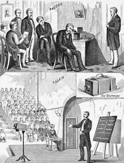 Salem Prints: Illustration of Alexander Graham Bell Demonstrating Telephone