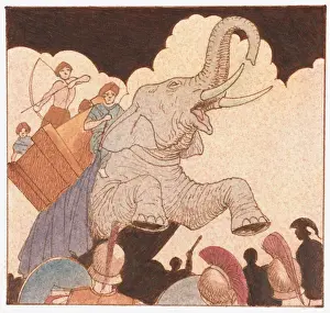 Elephant Prints: Illustration of Alexander the Great battles in india as his armys horses were frightened by kings war elephants