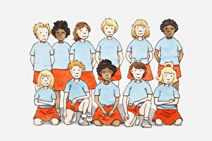 Sports Team Gallery: Illustration of all-girl sports team