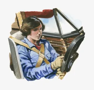 Cockpit Prints: Illustration of Amelia Earhart sitting in cockpit of Lockheed Vega aeroplane
