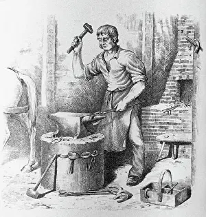 Anvil Prints: Illustration of an American Blacksmith at Anvil