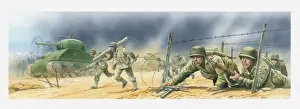 Occupying Forces Prints: Illustration of American soldiers invading the Normandy beaches during World War Two