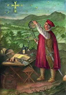 Navigator Prints: Illustration of Amerigo Vespucci Using Astrolabe