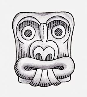 Images Dated 30th April 2010: Illustration of ancient Chavin carving of a face