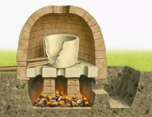 Images Dated 23rd November 2009: Illustration of ancient Chinese bronze-casting furnace