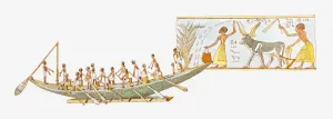 Animal Powered Vehicle Prints: Illustration of ancient Egyptian boat and painting showing agricultural scene