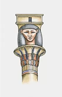 Images Dated 13th October 2009: Illustration of ancient Egyptian capital depicting head of Hathor