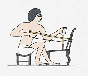 Skill Gallery: Illustration of Ancient Egyptian carpenter using drill to bore hole in chair