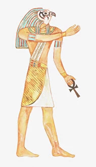 Mythology Gallery: Illustration of ancient Egyptian god Horus holding key of life (ankh)